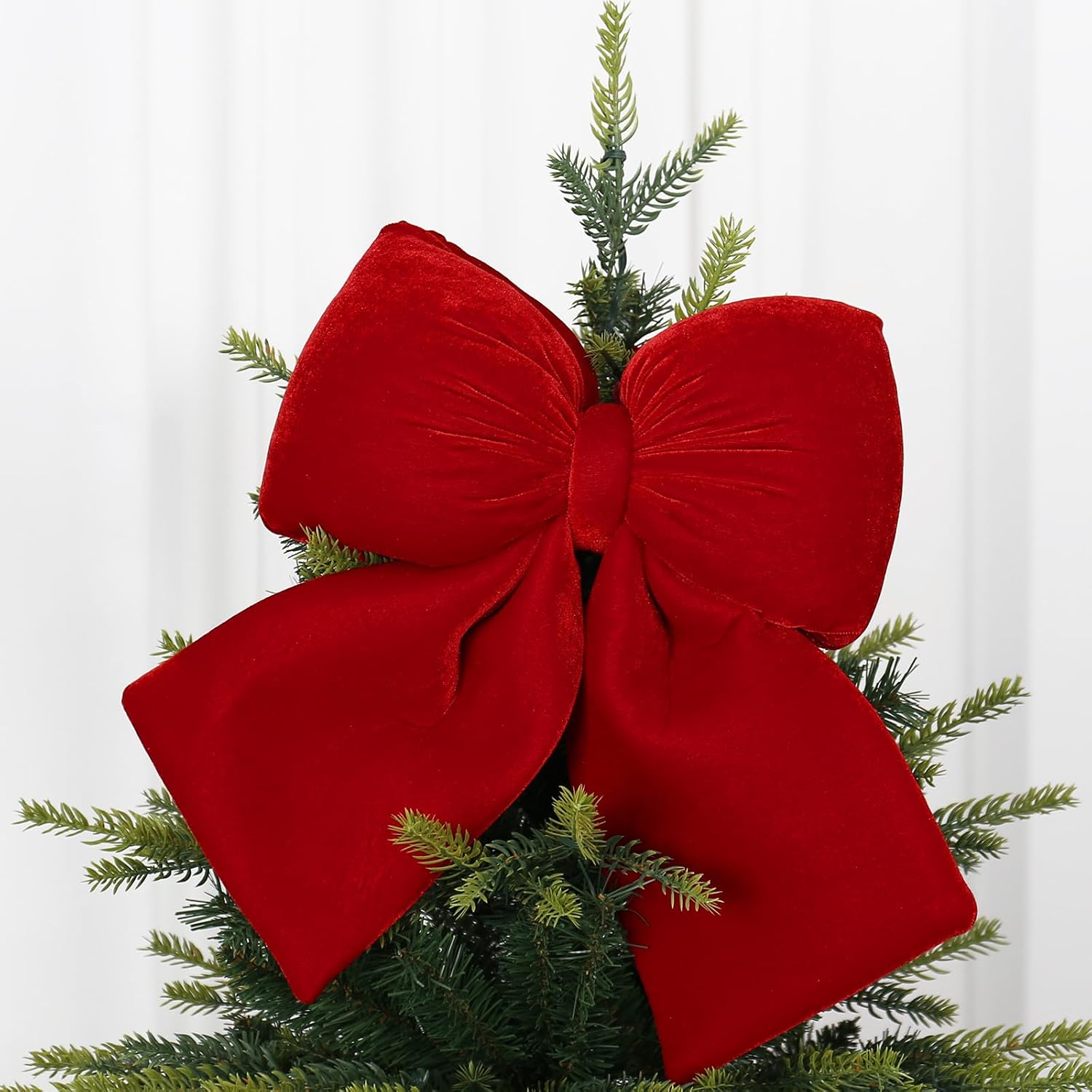 JiaLeiXi 2PCS Red Velvet Large Christmas Bow Decorations | 2PCS Mothers Day Decorations Valentine's Day Christmas Tree Topper Bows for Home Wreaths Stairs Holiday Xmas Indoor Outdoor