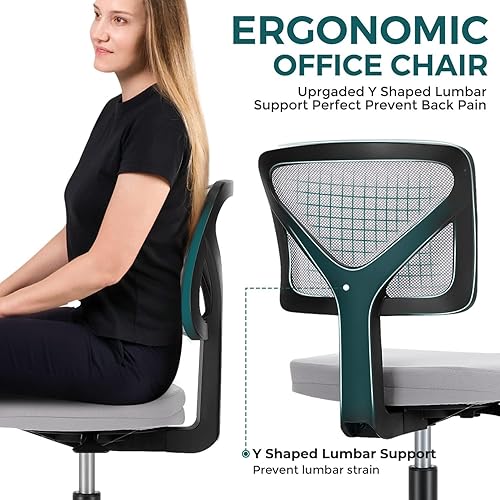 Miniatura 4 de DUMOS Sillas de oficina pequeñas con ruedas, ergonómicas ajustables para escritorio en casa, silla giratoria con ruedas, sin brazos, cómoda malla
