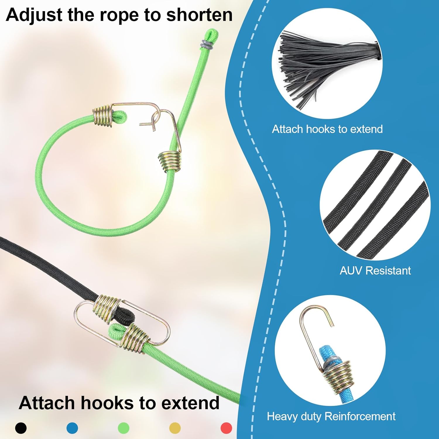 12Pcs Mini Bungee Cords with Hooks, 10Inch Adjustable Short Elastic Bungee Cords Heavy Duty for Luggage Roof Rack Hang Outdoor Tent Tarp Bike RV Cargo Accessory