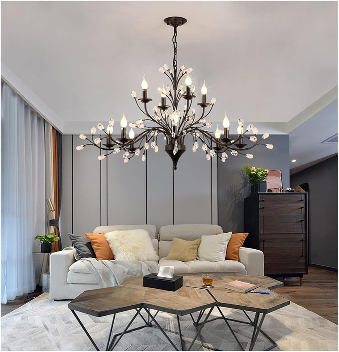 Lámpara de araña LED con vela de cristal retro americana, 110 V, 127 V, 220 V, 240 V, dormitorio, sala de estar, comedor, cocina, estudio, iluminación para el hogar, accesorio de iluminación (3 colores)