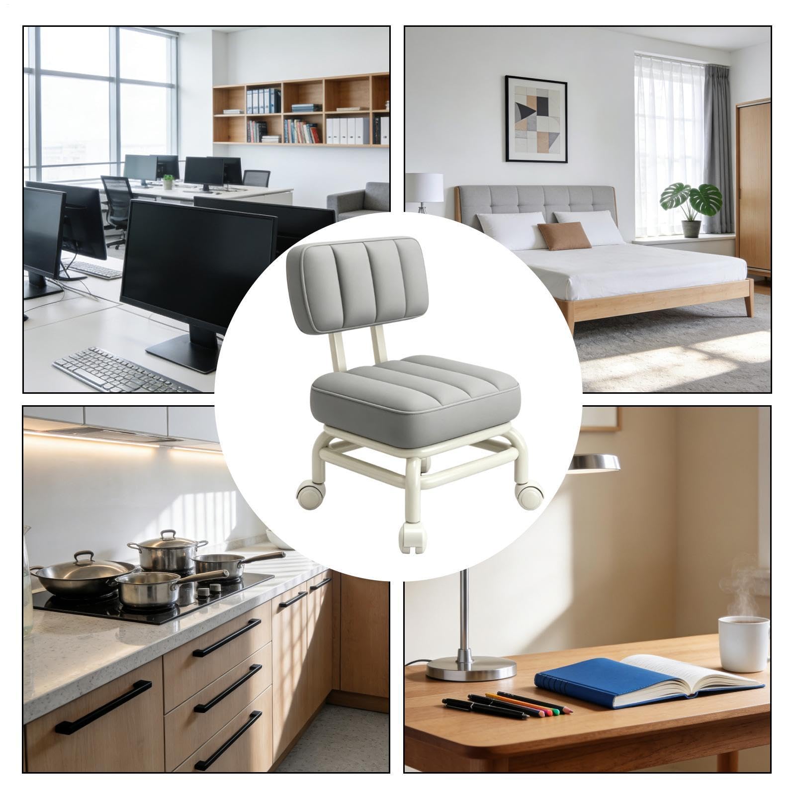 Tabouret roulant bas Chaise pivotante imperméable à 360 degrés avec coussin