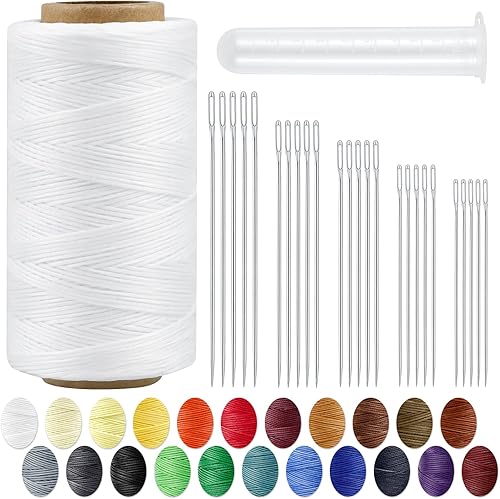Hilo encerado de costura para tapicería de cuero PLANTIONAL 218 yardas 210D juego de cuerdas de cera con 25 agujas de coser grandes a mano, kit de
