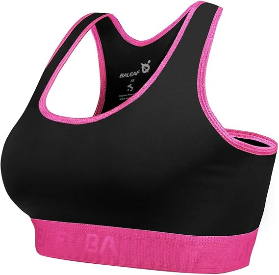 BALEAF Women's Compression Sports Bra Workout Fitness Gym Bra Hot Pink