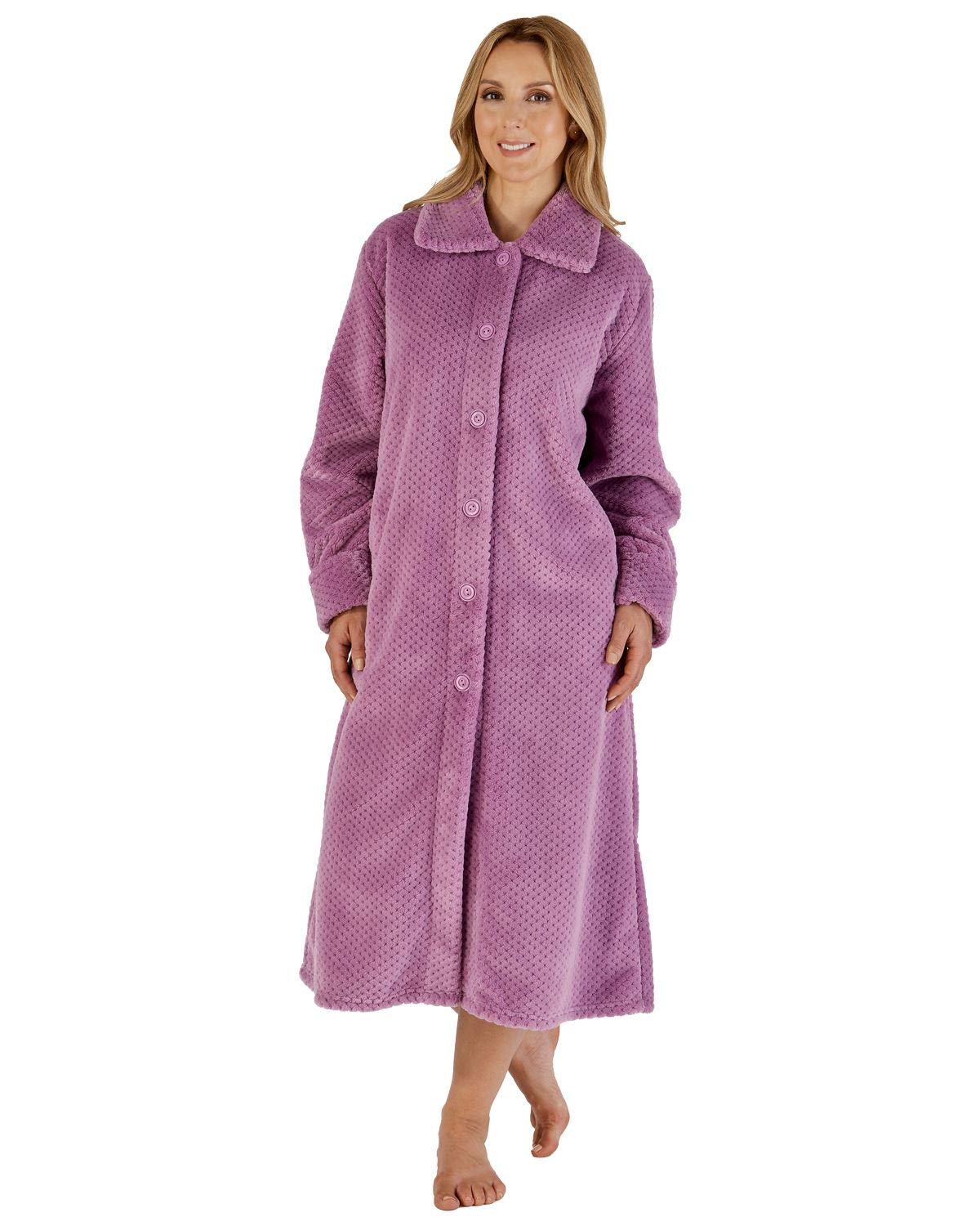 Slenderella Ladies Button Up Dressing Gown Super Soft Waffle Fleece Bath Robe XL (Heather)