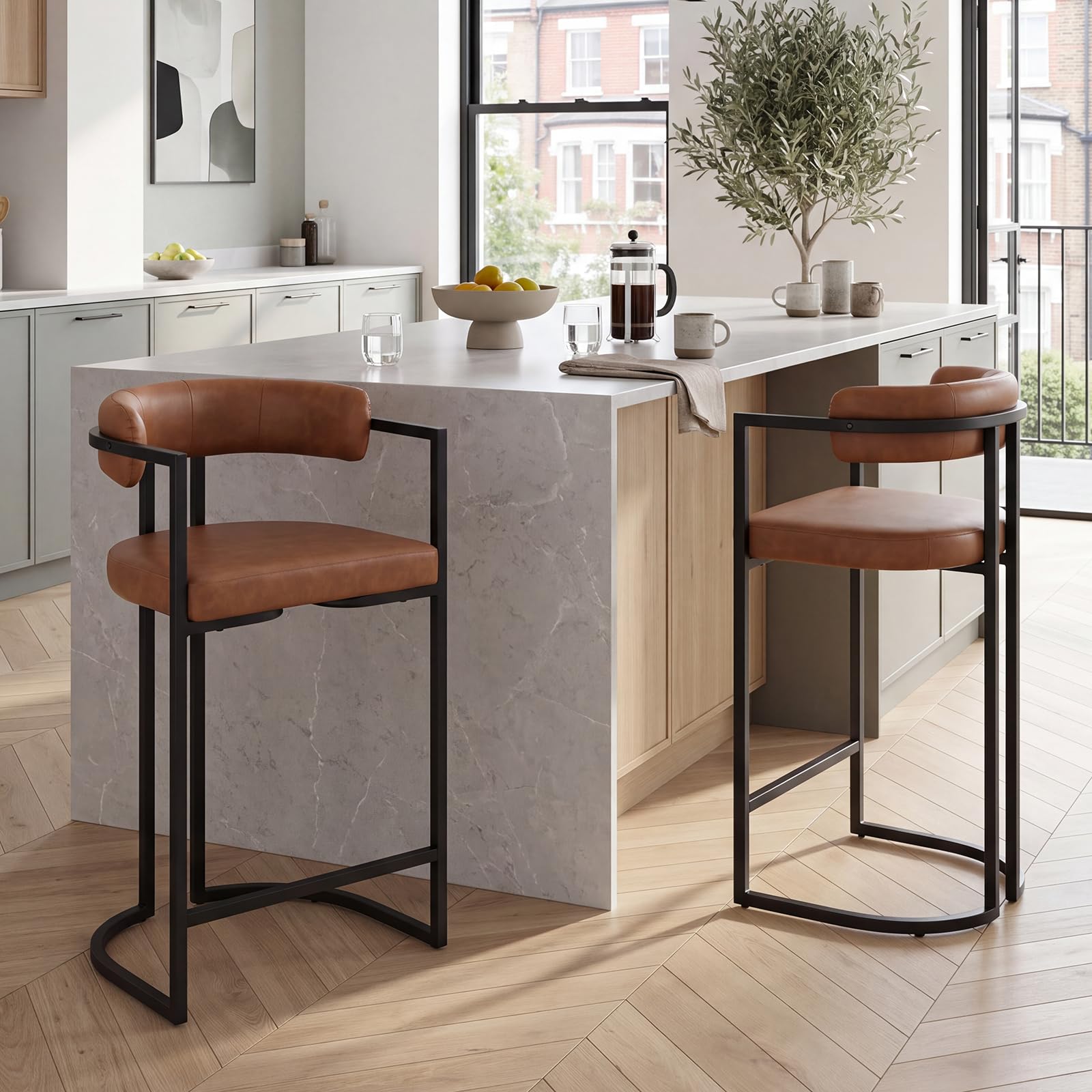 chairus Bar Stools Set of 2 Breakfast Counter Stool with Metal Frame, Brown