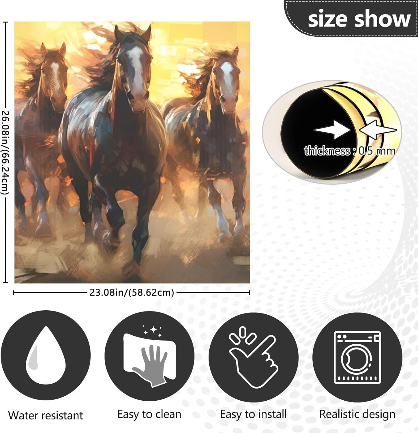 Dishwasher Cover Magnet Horses Galloping Print, Dish Washer Cover for Kitchen Decor, Easily Trimmable Dishwasher Sticker Refrigerator Magnetic Cover 23×26 in
