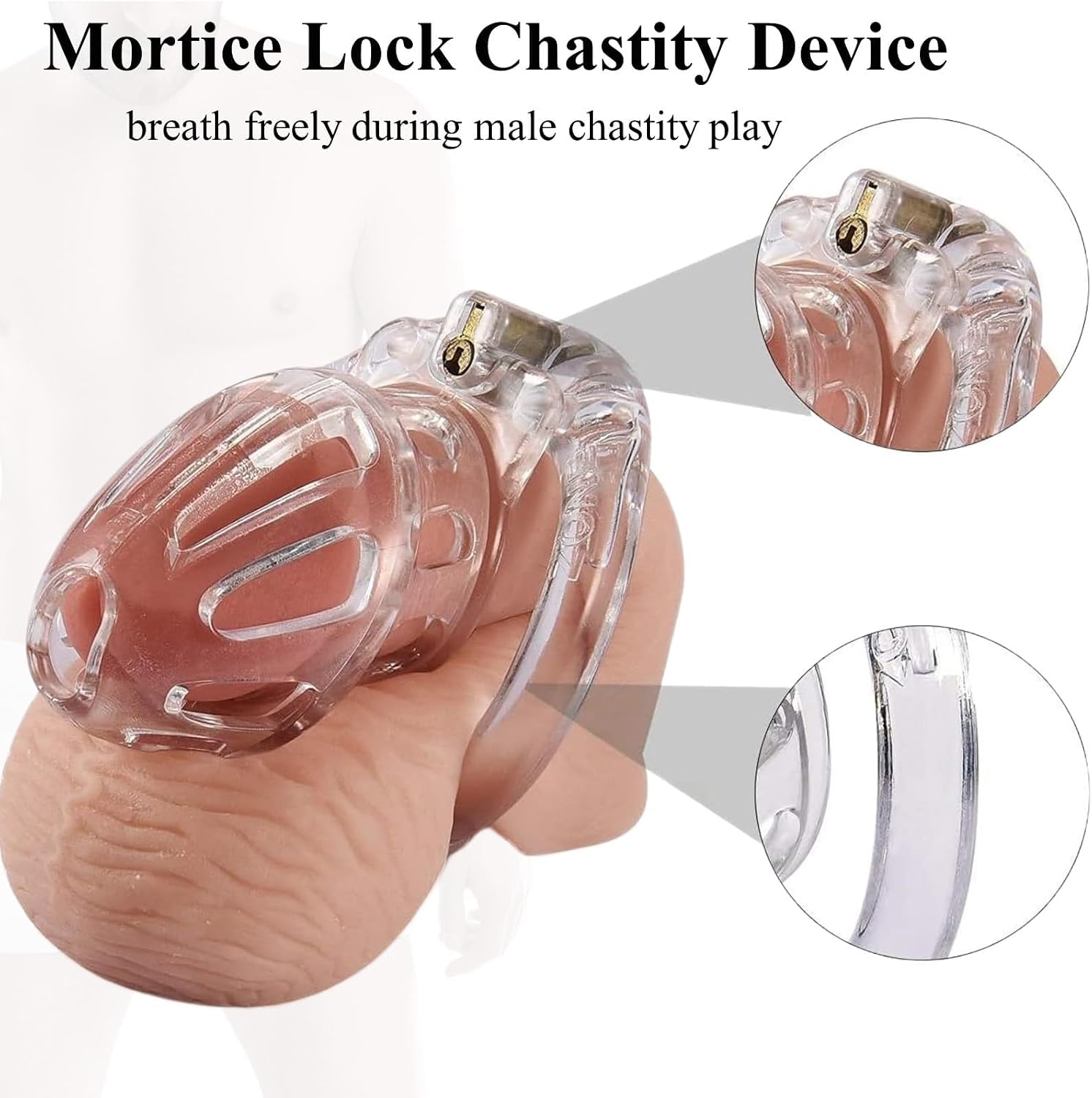Male Cock Cage Chastity Device - AFROMIA Lightweight Chastity Cage Device for Men with 4 Different Sizes Rings Adult Sex Toy for Male Penis Exercise | 2 Keys and Mortice Lock Included | White