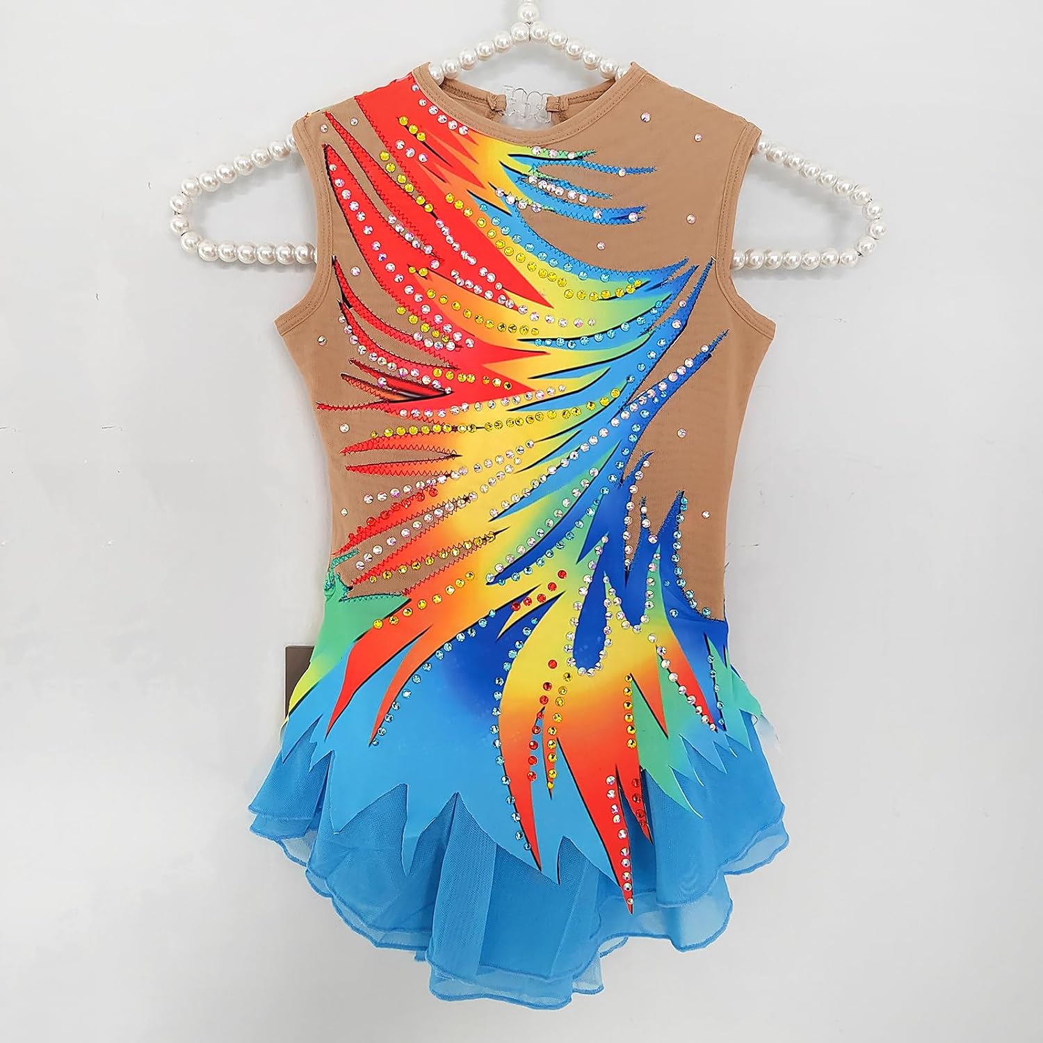 Girls' Blue and Yellow Figure Skating Skirt Professional Customized Competition Performance Dress