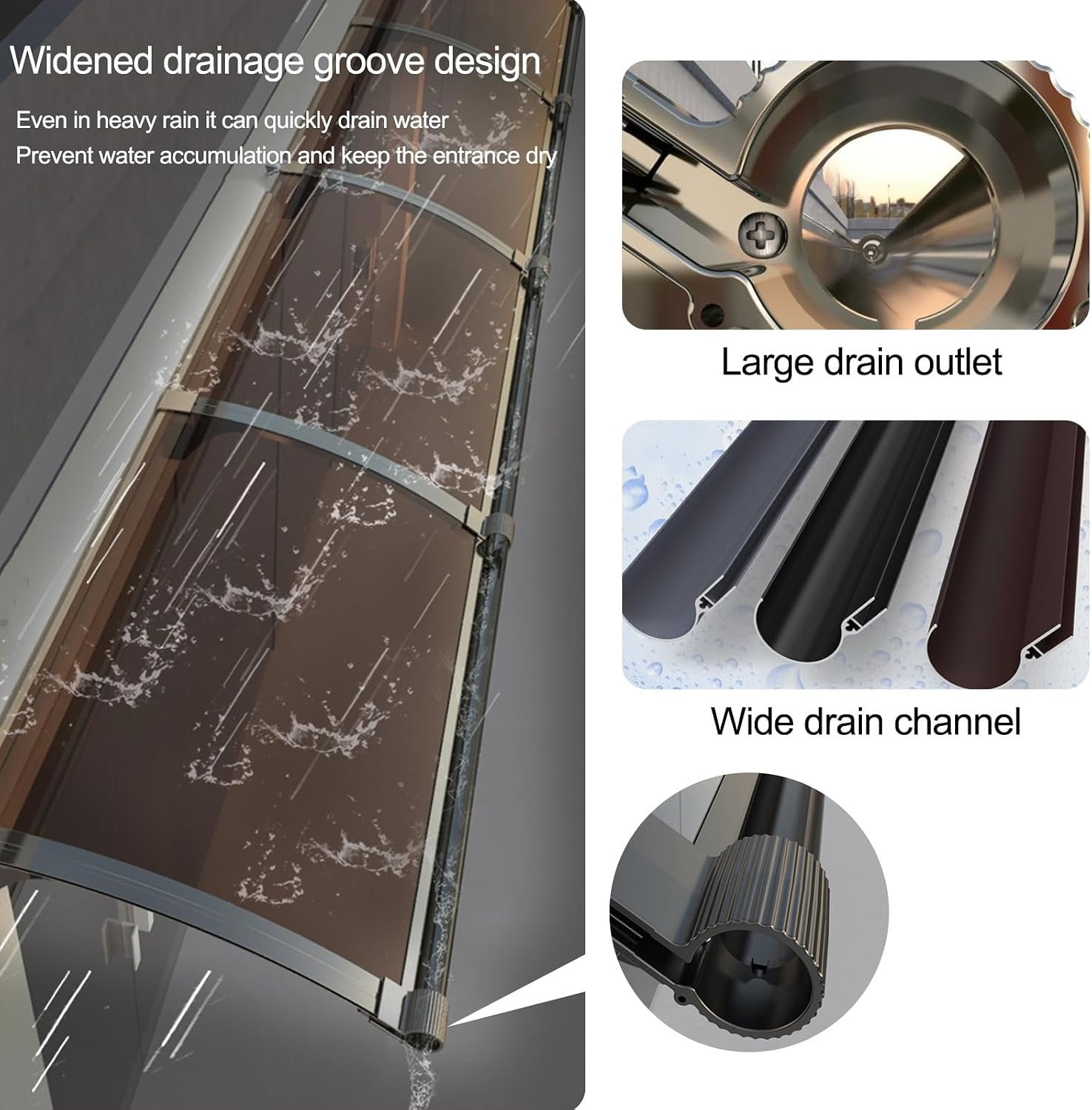 Curved Polycarbonate Entrance Canopy UV Protection Door Awning Outdoor Window Shelter Gray 31.5"x74" Weather Shield for Home Entryway.