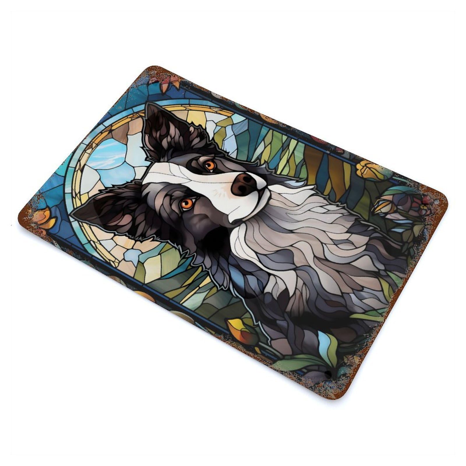 Border Collie Dog Stained Retro Metal Sign 11.8"x7.9", Vintage Wall Decor for Garage, Pub Or Kitchen