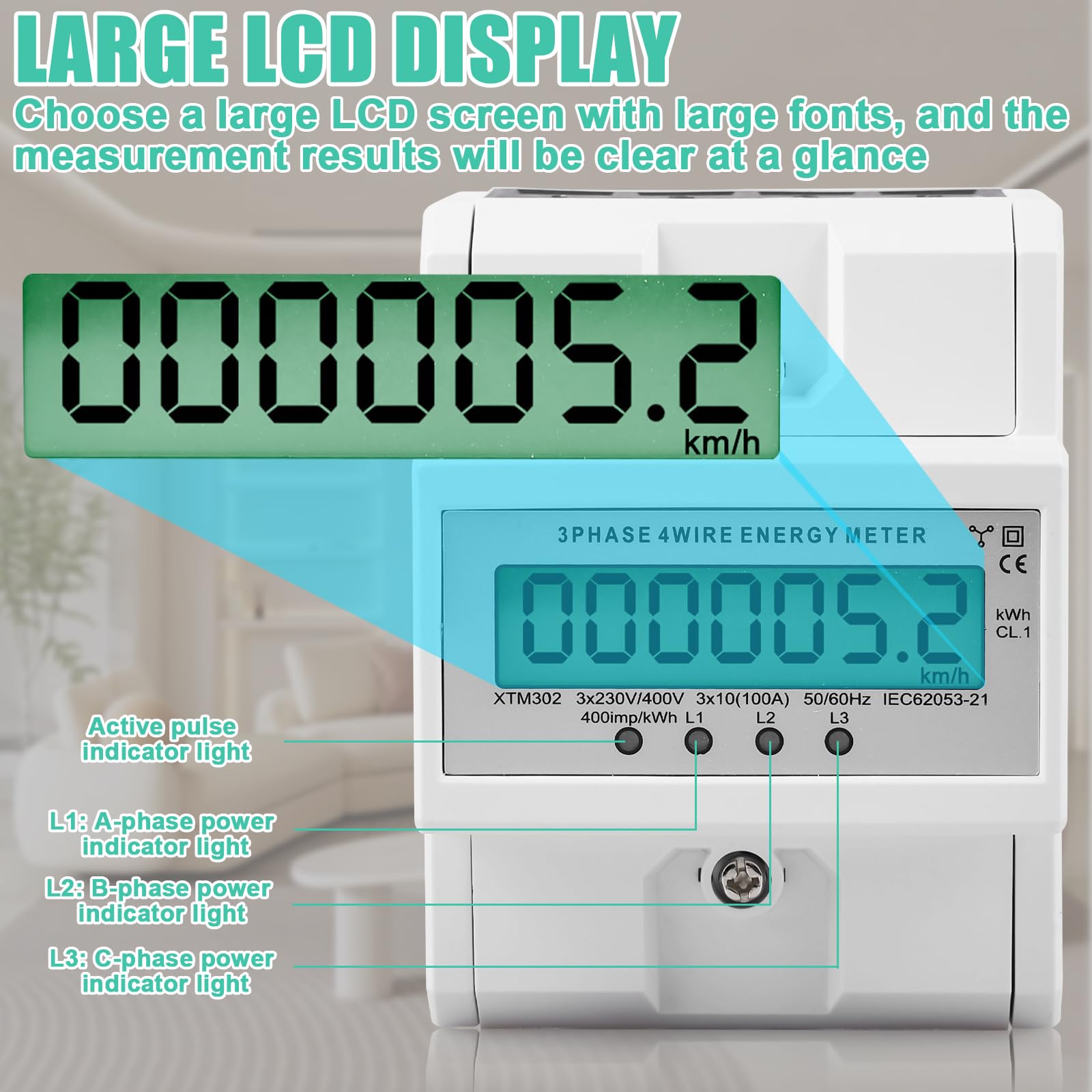 2 unidades de 3 fases, contador de corriente trifásica calibrado de 100 A con pantalla LCD, 50/60 Hz, contador de corriente trifásico, para carril DIN intermedio (4 hilos)