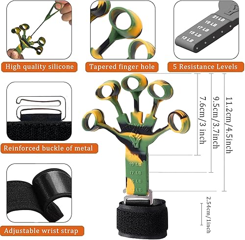 Miniatura 2 de Entrenador de fuerza de agarre con fortalecedor de antebrazo, fortalecedor de agarre de mano, ejercitador de extensión de mano, pelota de alivio de