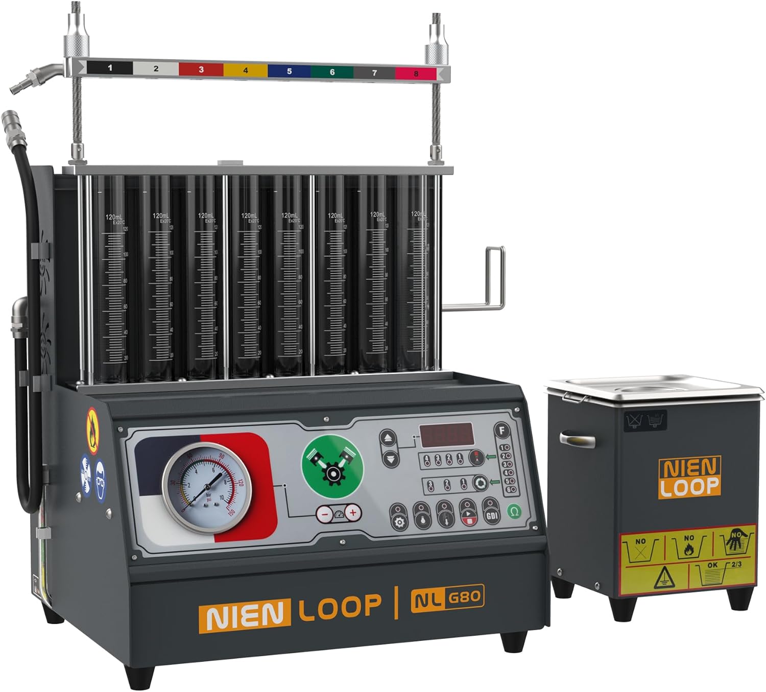 GDI PFI EFI Fuel Injector Cleaner Machine Ultrasonic Cleaning Kit, Car 8 Cylinder Cleaning Machine Tester, 1600ml Ultrasonic Tank
