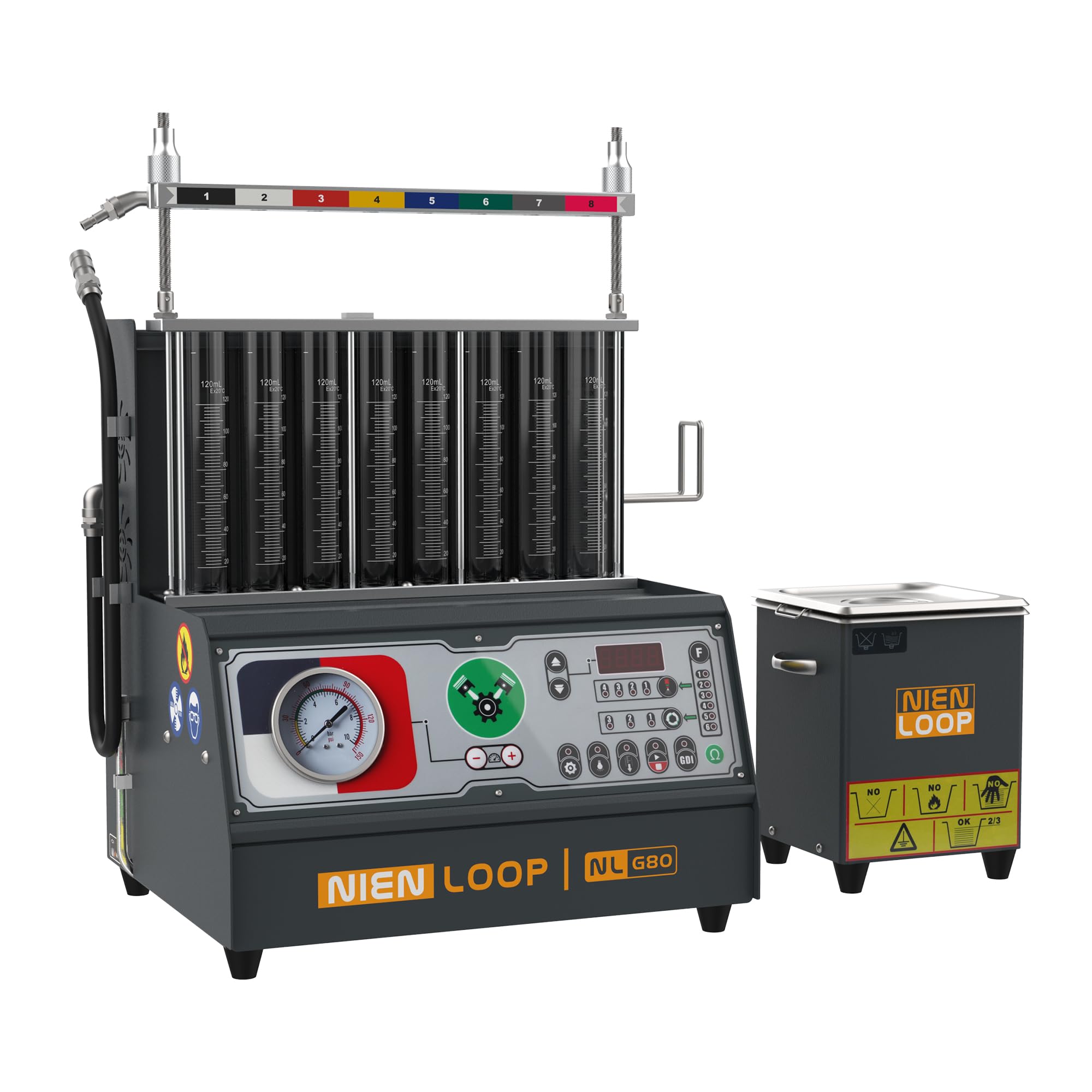Nienloop GDI PFI EFI Fuel Injector Cleaner Machine Ultrasonic Cleaning Kit, Car 8 Cylinder Cleaning Machine Tester, 1600ml Ultrasonic Tank