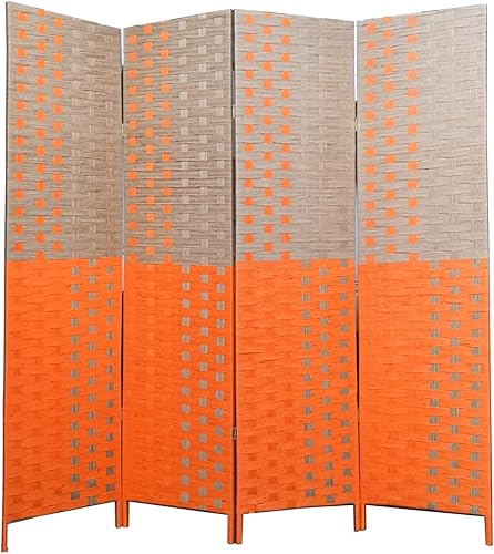 THY Collectibles decorativo no empotrado bambú trenzado 4 Paneles con bisagras Panel de privacidad visualización portátil plegable biombo, Bambú
