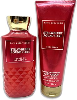 Bath & Body Works Strawberry Pound Cake - 2 Piece bundle - Shower Gel 10 fl oz and Ultimate Hydration Body Cream 8 oz