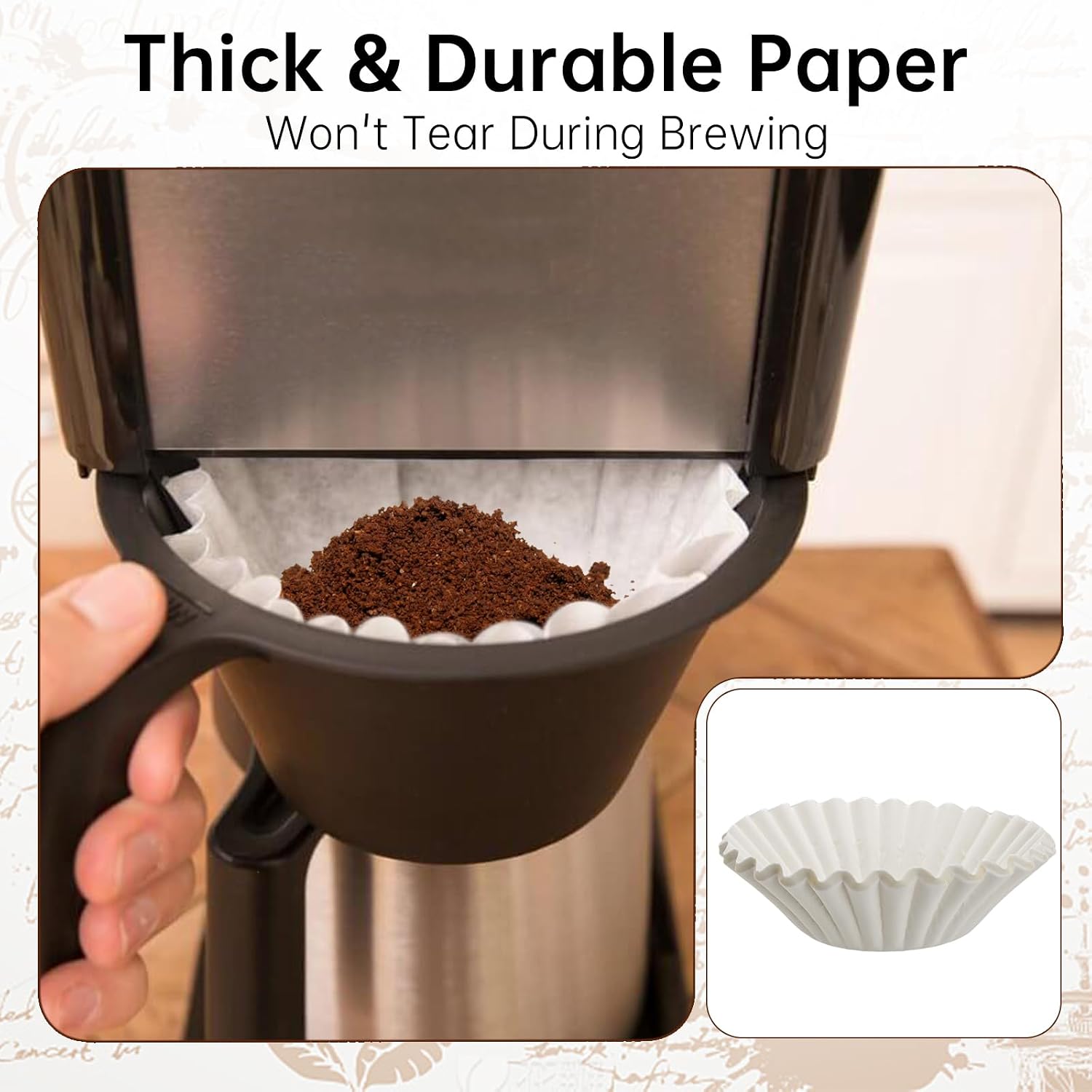 100 Count Coffee Filters Compatible with Bunn 8-12 Cup, Commercial Basket Coffee Filters, White Disposable Paper, Enhanced Brew Extraction, No Ground Overflow, Ideal for Home, Restaurants and Cafes