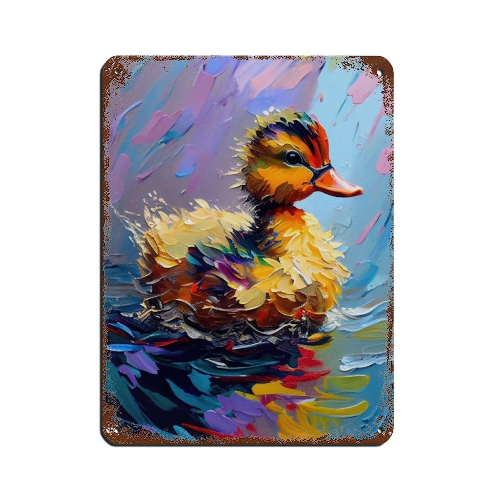 Duck Oil Painting Poster Retro Poster Metal Tin Sign Chic Art Retro Iron Painting Bar People Cave Cafe Family Garage Poster Wall Decoration 12x16inch(30x40cm)