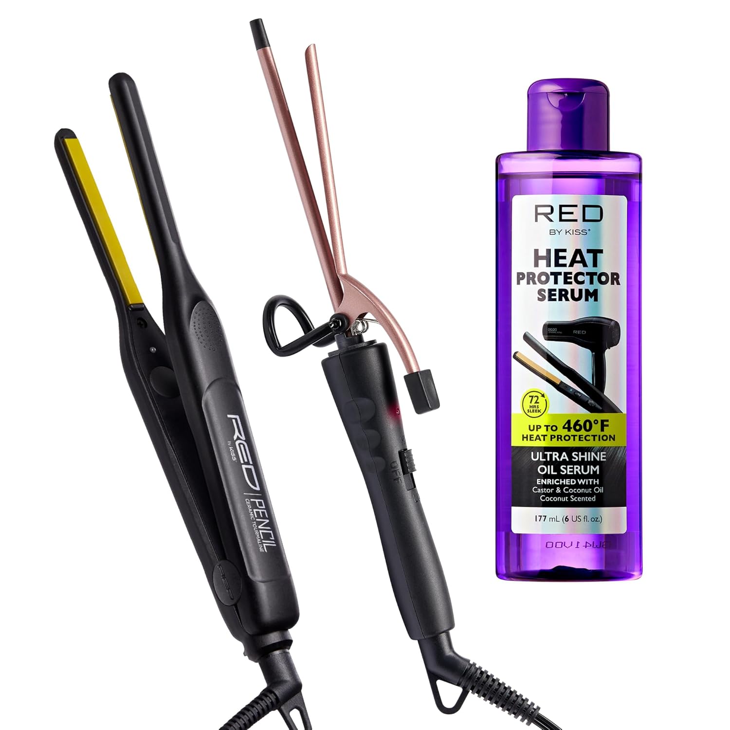 RED by KISS 3 Pcs Styling Essentials Set 0 3 Ceramic Tourmaline Pencil Flat Iron Extra Small Curling