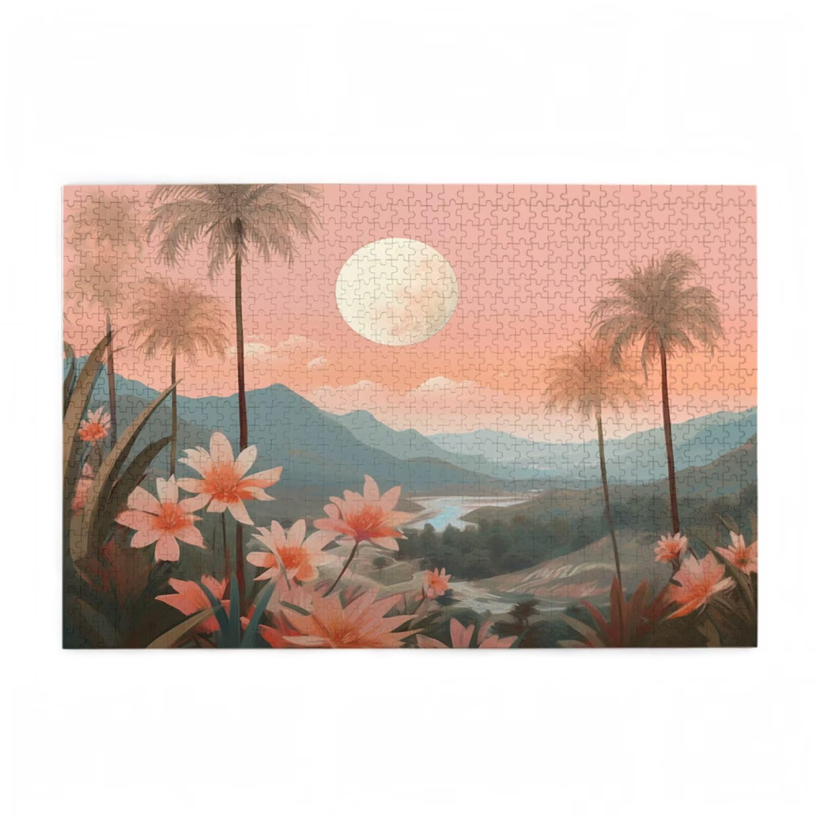 5000 sztuk puzzli dla dorosłych, kreatywne niemożliwe puzzle dla dorosłych początkujących, duża drewniana układanka z plakatem i pudełkiem do przechowywania, prezenty dla kobiet, motyw: księżyc i góra