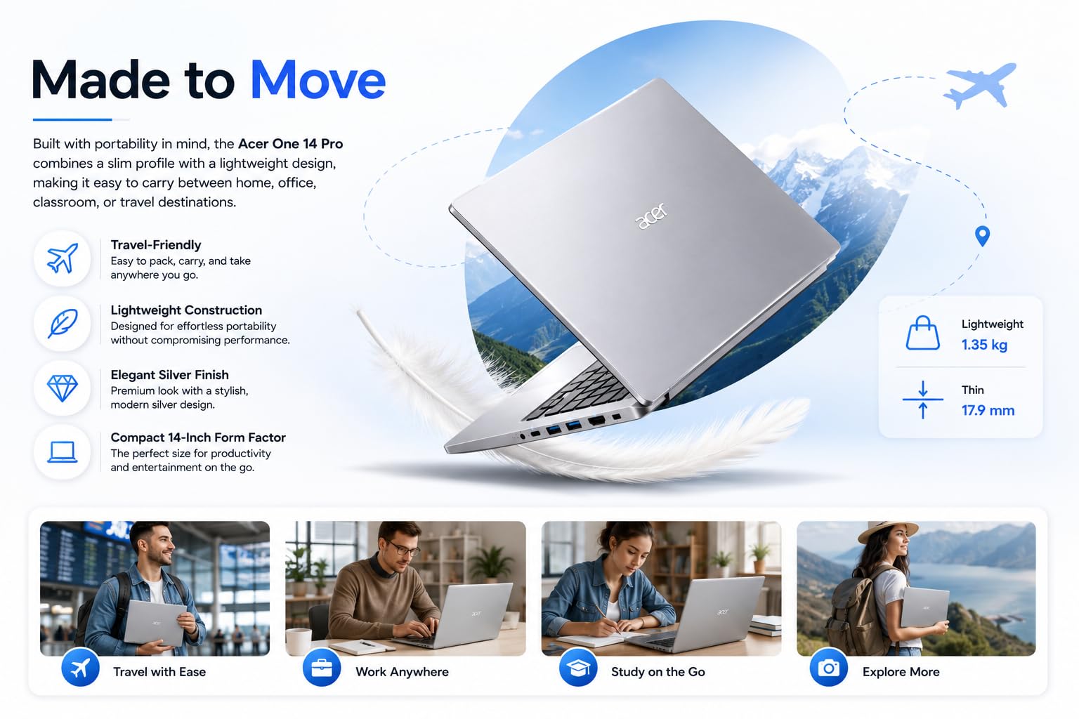 Acer One 14 Laptop Z14-55M | 14" HD Display | AMD Ryzen 3 7320U — Amazon image 8