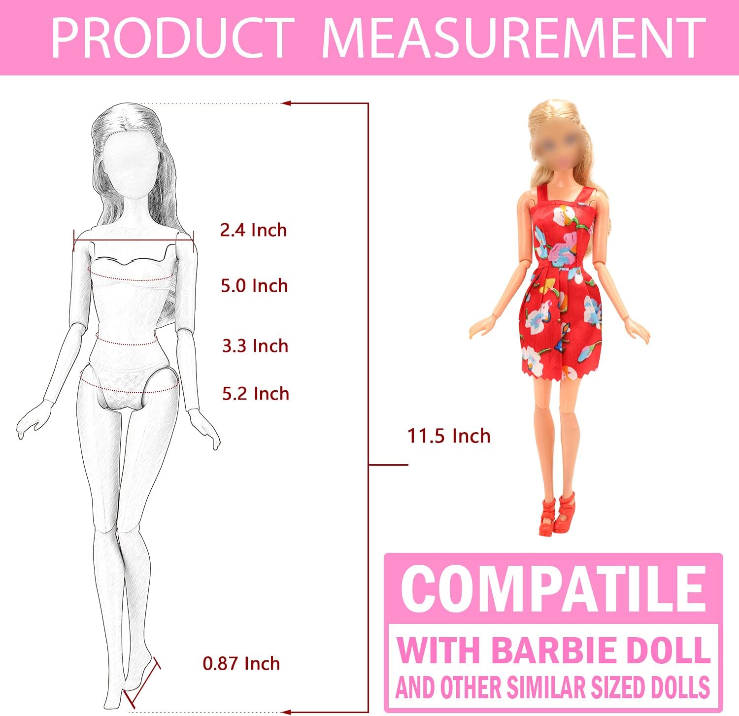 BM 41 Pieces Doll Clothes and Accessories for 11.5 Inch Girl Doll Include 15 Pcs Party Floral Dresses, 10 Pcs Shoes, 5 Pcs Bags, 11 Pcs Different Doll Accessories