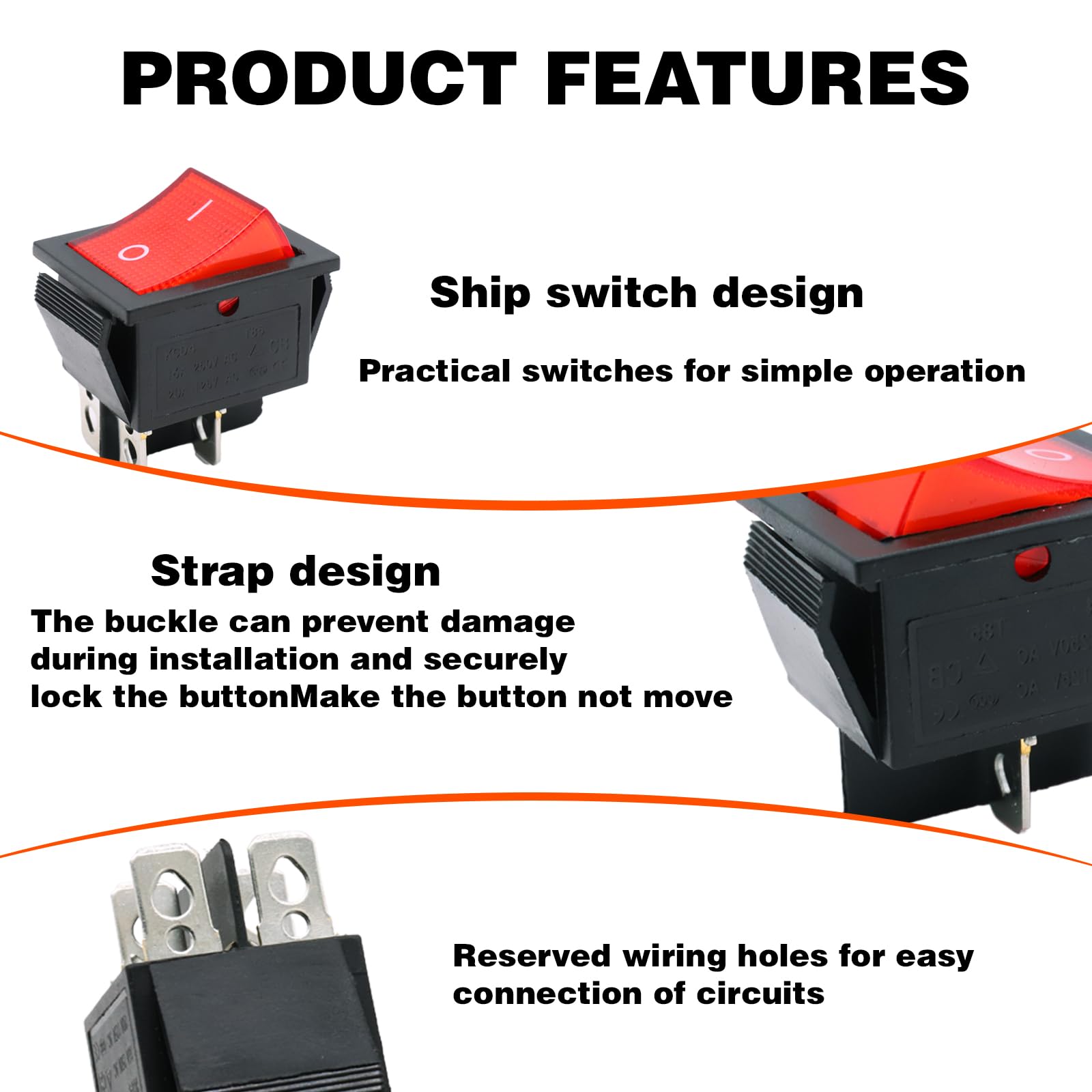 2 Interruttori A Bilanciere Impermeabili Neri ON/OFF/ON - 16A/250V, 20A/125V, 6 Pin, Per Uso Marino E Industriale