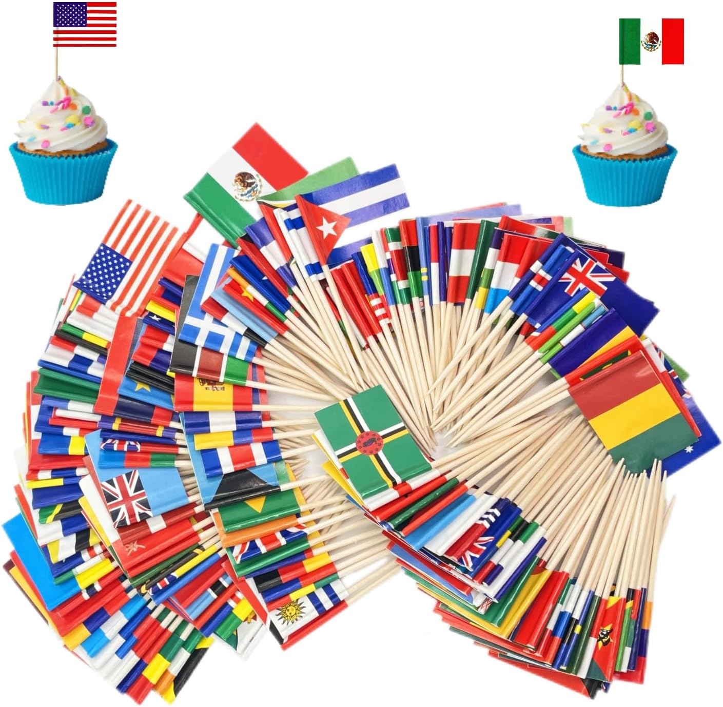 200 Different Countries Mini Toothpick Flags Decorations Party Theme, Countries Cupcake Toppers Cocktail Food Flags Decor（200 Pcs）