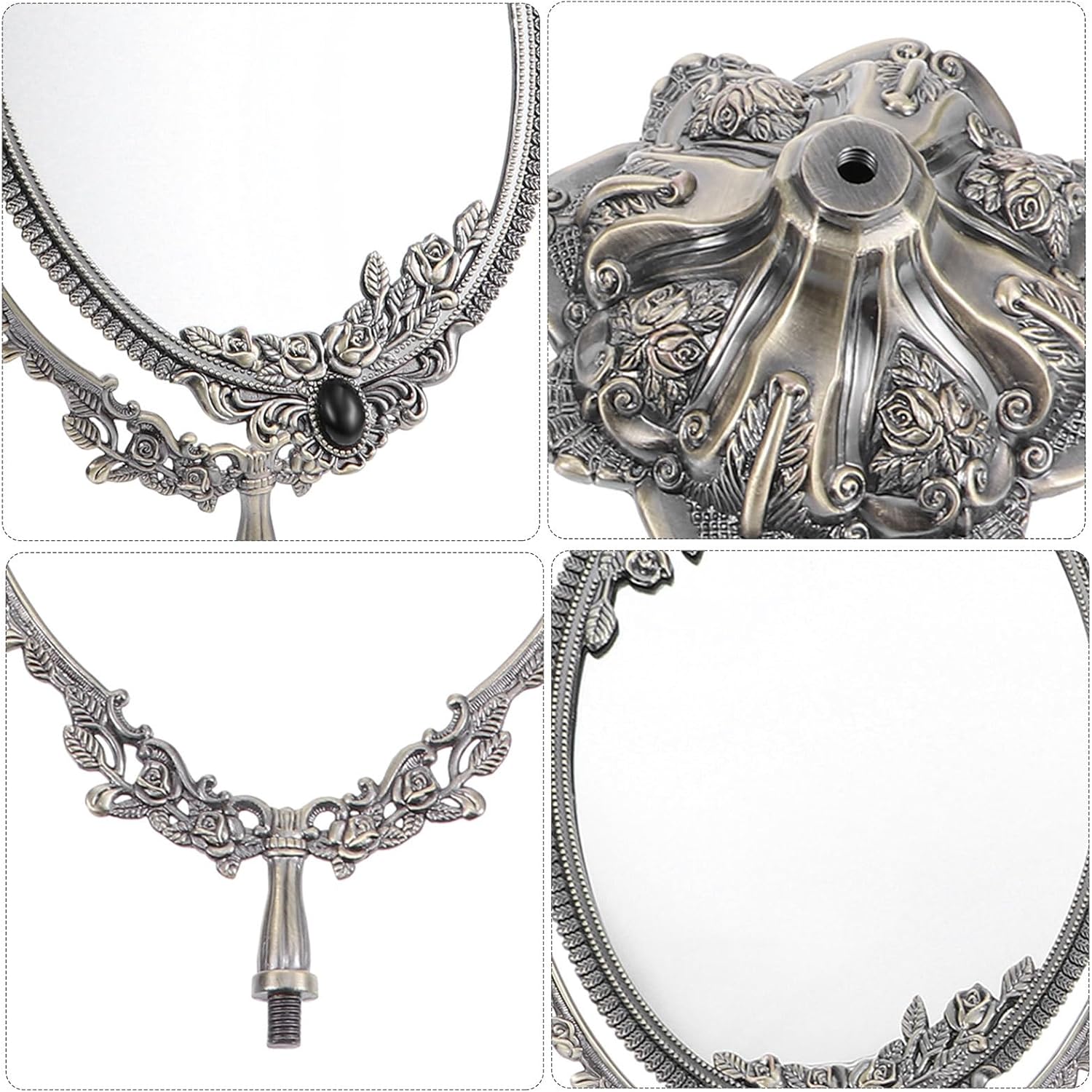 FRCOLOR Oval Dressing Swivel Desk Stand Double with Supplybronze Rose Double-Sided Mirror Cosmetic Frame L Metal Decorative Table Bathroom Women Tabletop Desktop Antique Bedroom Makeup