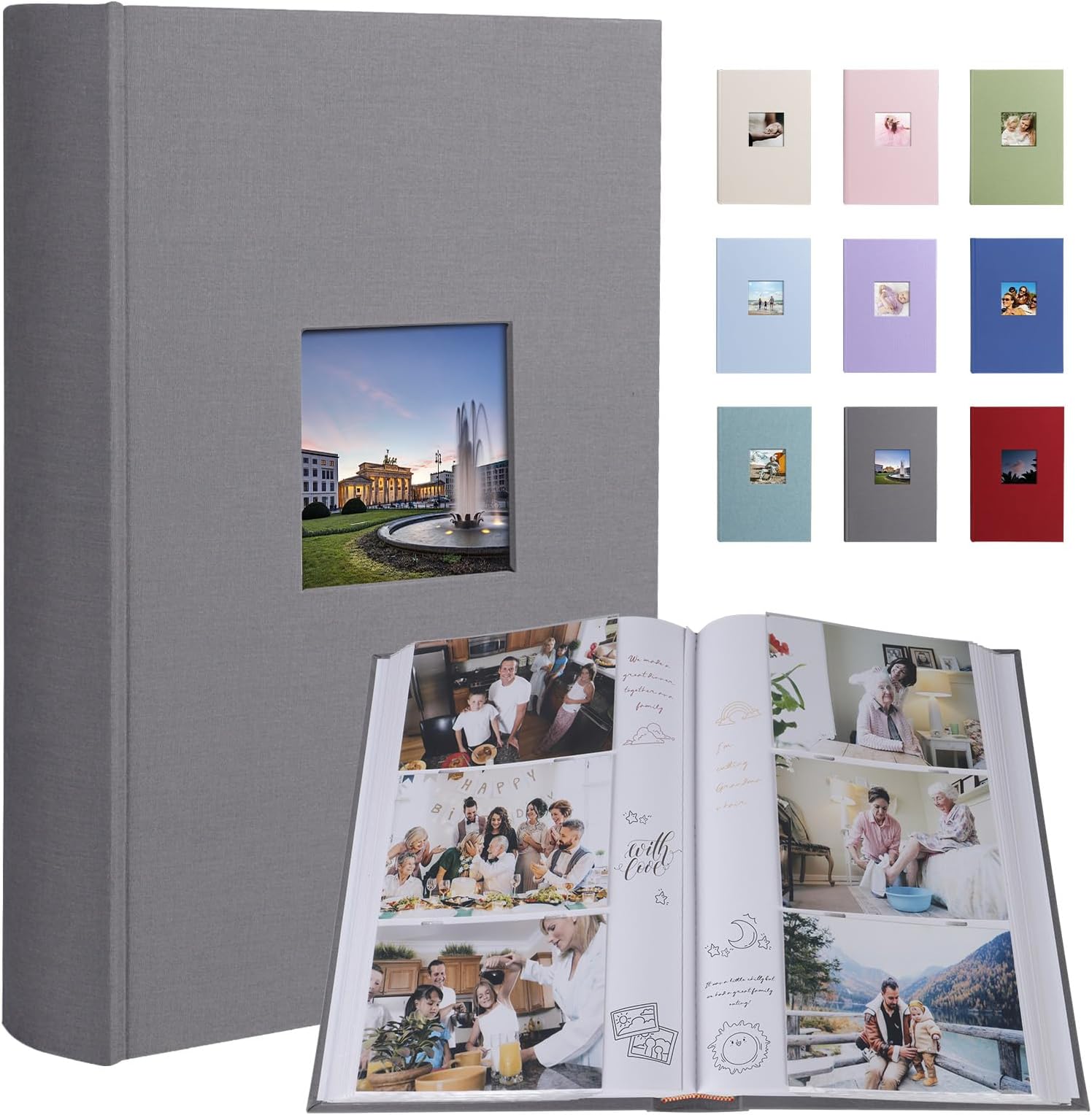 1DOT2 Photo Album 4x6 420 Photos With Writing Space, Linen Cover With Memo Slip-in Pockets, Pictures Album Book for Wedding, Kids, Travel, Family, Baby (Gray)