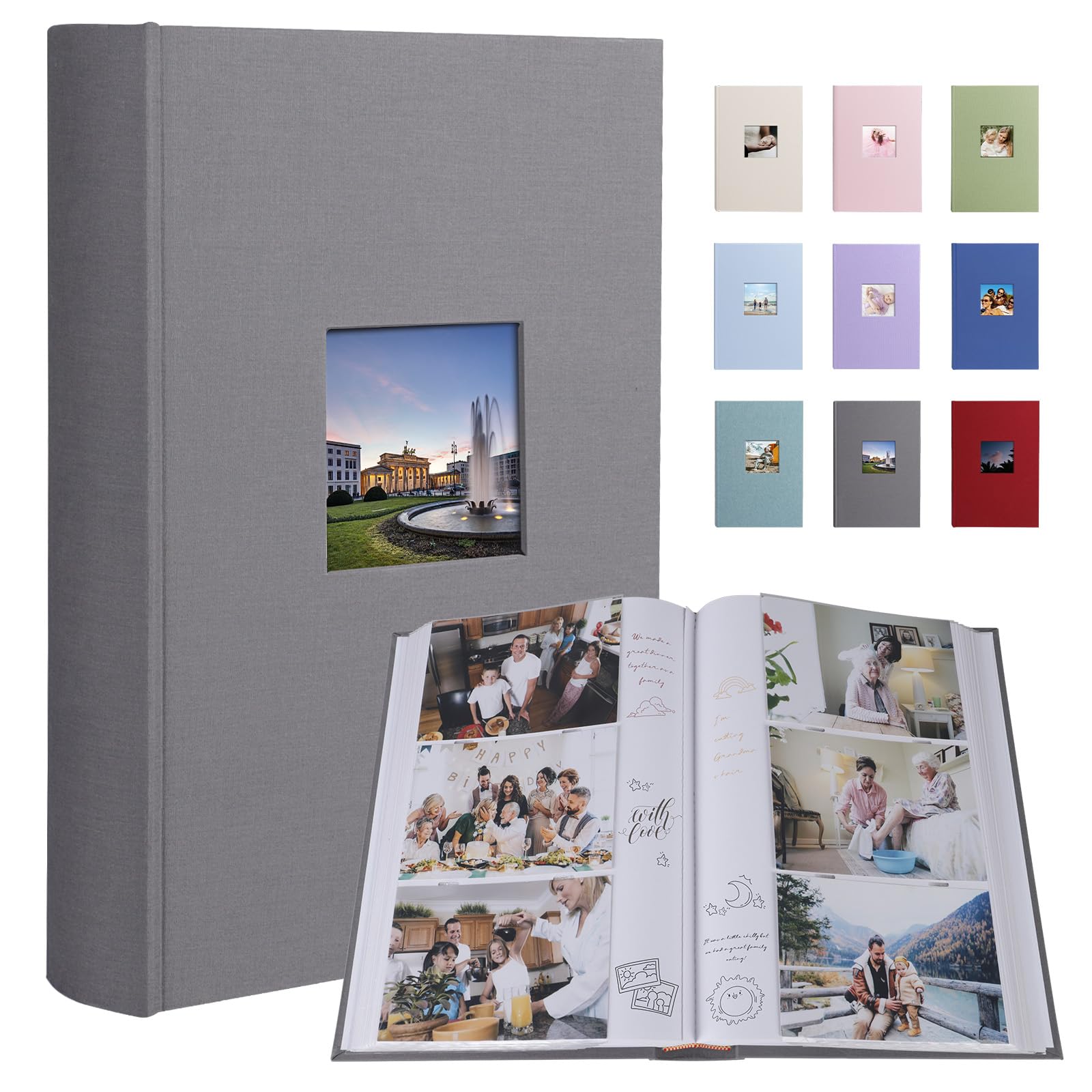 Photo Album 4x6 420 Photos With Writing Space, Linen Cover With Memo Slip-in Pockets, Pictures Album Book for Wedding, Kids, Travel, Family, Baby (Gray)