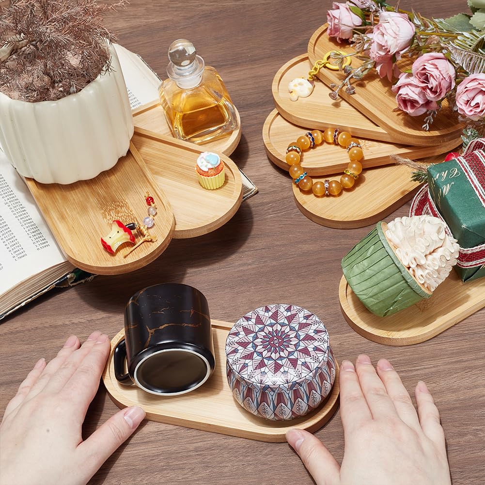 Lot de 12 plateaux de service ovales en bambou de 17 x 8,6 cm, petits plateaux décoratifs pour salle de bain, cuisine, petit déjeuner, porte-savon, bougeoir et accessoires d'organisation