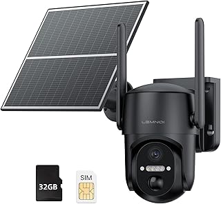 Lemnoi 4G LTE Überwachungskamera Aussen Akku mit SIM Karte Preinstalliert und SD Karte, 2K PTZ Kabellos Solar Kamera Outdoor mit Solarpanel, Farb-Nachtsicht, 360° Drehung, PIR Erkennung, Wasserdicht