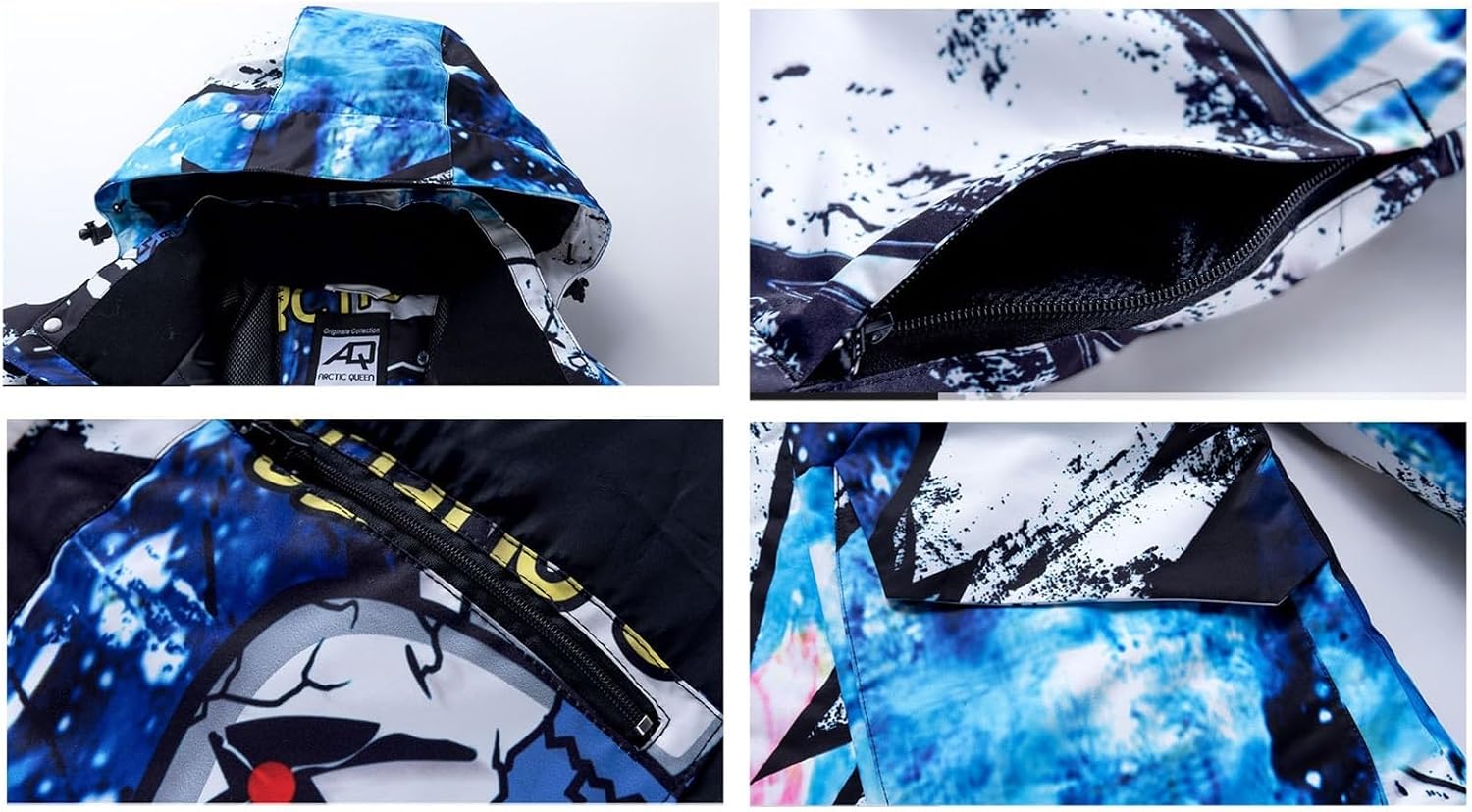 Yytcsjz Men Waterproof Ski Suits, Winter Outdoor Warm Hooded Pattern Printed Ski Jackets and Pants Set