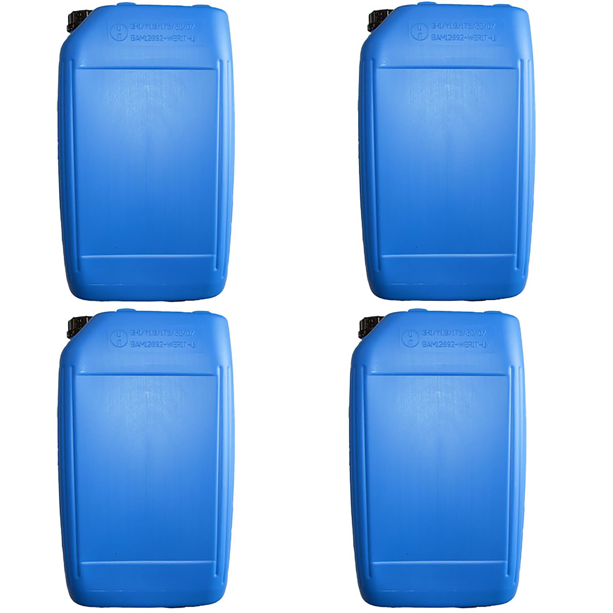 Itp Packaging Blue 4 X 25 Litre Plastic Jerry Can With Tamper Evident Cap, Stackable, Reuseable, Ideal For Water Storage For Camping And Caravanning (Blue)