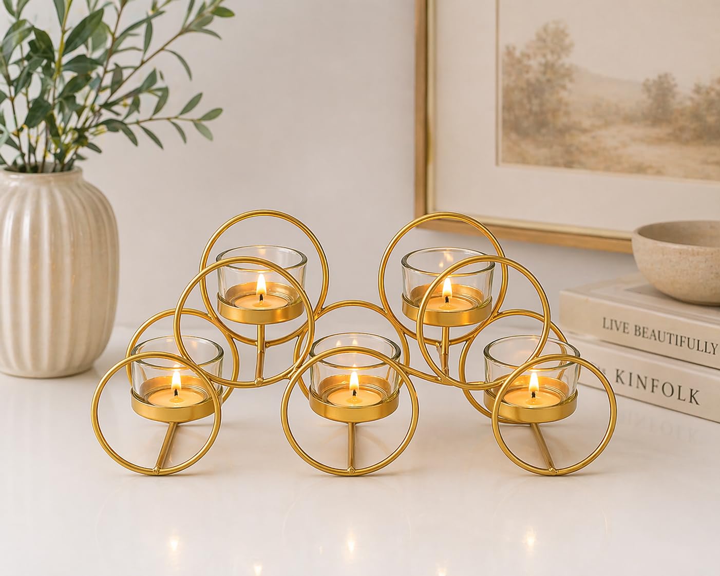 Coral Tree Handcrafted Golden Metal Tea Light Candle Holder Stand Elegant Decorative Tea Light Holder for Home and Office Decoration (1 Tea Candle Holder- Golden Color)-image-39