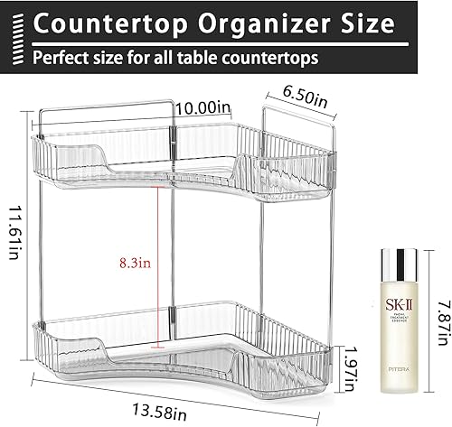 Miniatura 4 de shuang qing Organizador esquinero de 2 niveles para mostrador de baño, estante de almacenamiento clásico para maquillaje, perfumes y artículos de