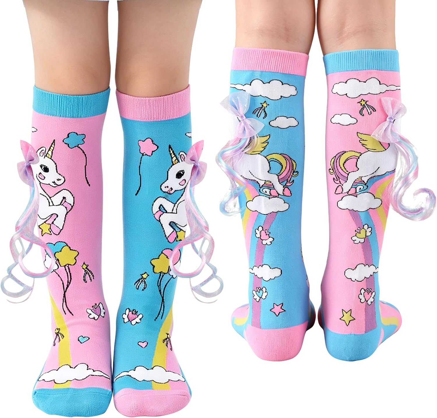Crazy Socks for Girls, Mismatched Silly Knee High Socks, Wacky Funny Cute Novelty Gifts Sock for Crazy Sock Day