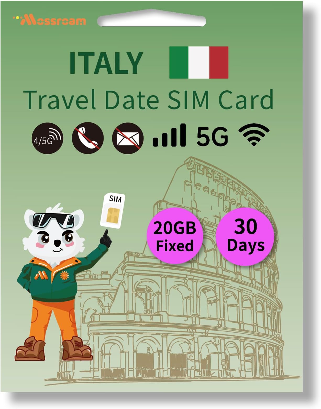 Italy SIM Card with 20GB High-Speed Fixed Data for 30 Days - Prepaid 4G/5G Mobile Internet for Travel, Work & Study - Compatible with All Phones