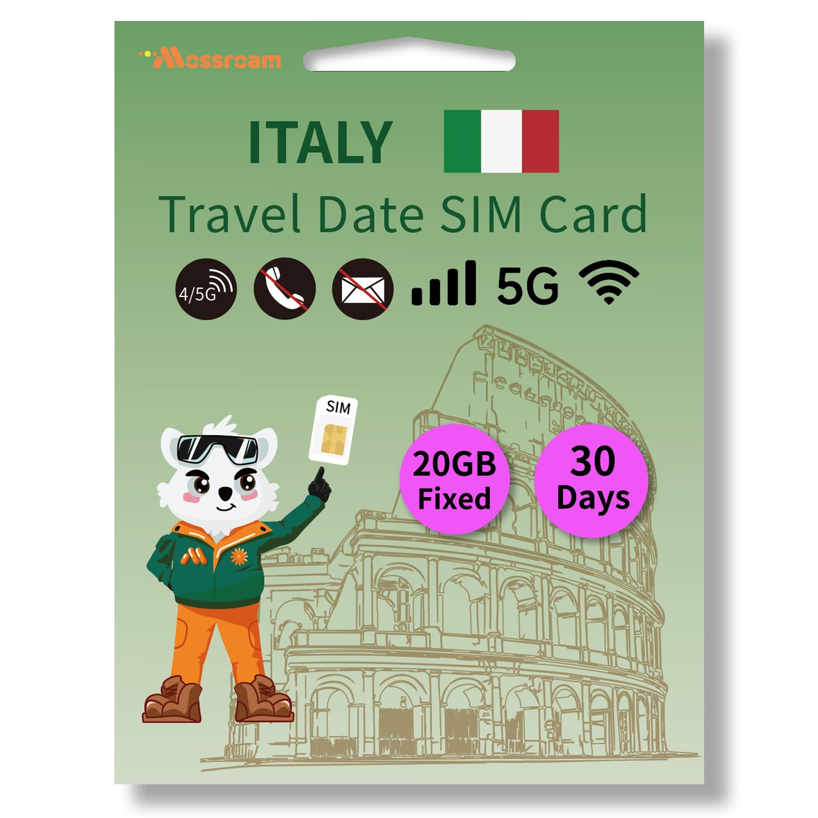 Italy SIM Card with 20GB High-Speed Fixed Data for 30 Days - Prepaid 4G/5G Mobile Internet for Travel, Work & Study - Compatible with All Phones