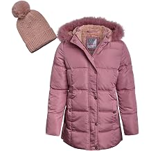 KENSIE GIRL Girls Puffer Jacket - Insulated Polar Fleece Puffer Winter Coats for Girls w/Fur Hood & Matching Snow Hat