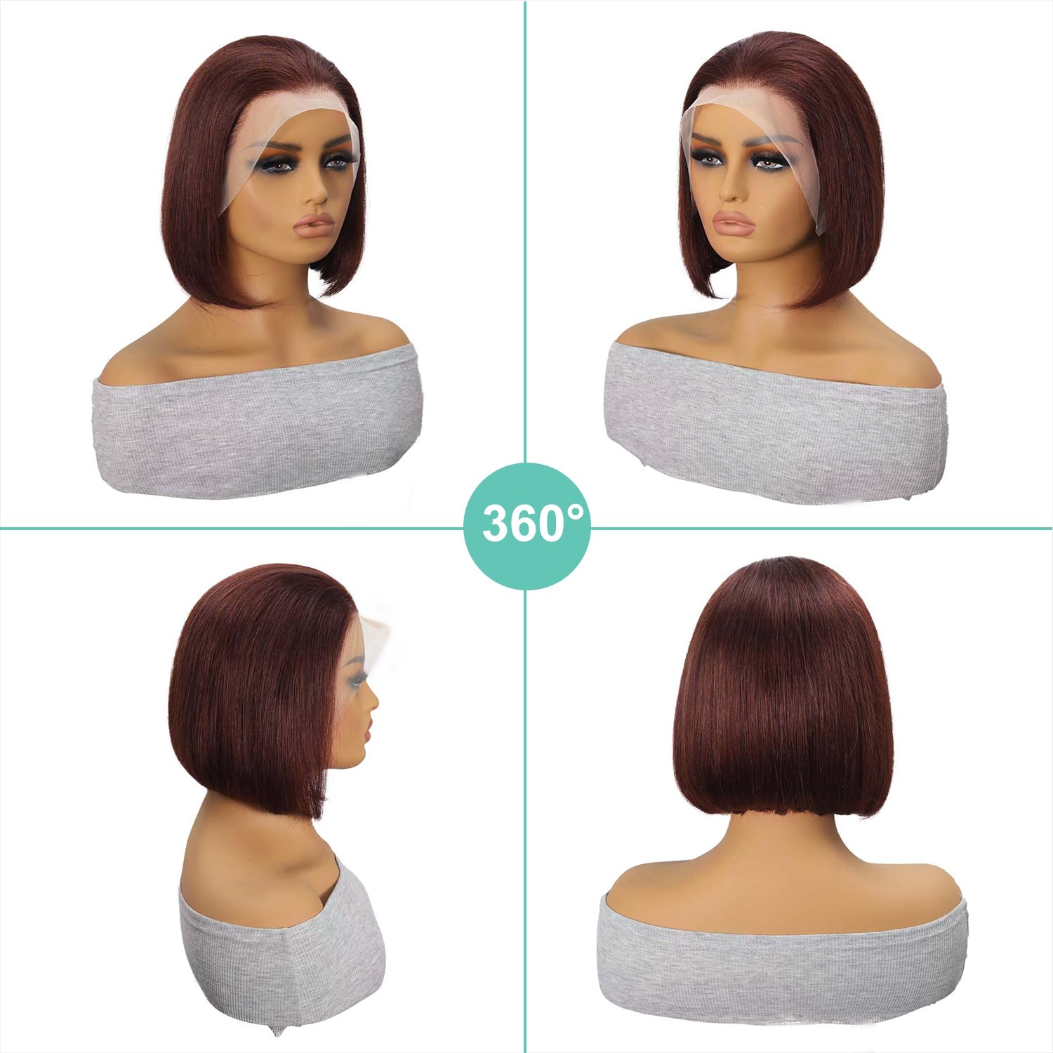 Reddish Lace Front Bob Wigs Human Hair Short Brown Copper Red 13x4 Lace Frontal 33b# Color Bob Wig Pre Plucked Straight Human Hair Bob Wigs for Women（14"）