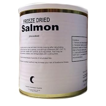 Military Surplus Freeze Dried Salmon Fillets Uncooked 16 Oz Long Shelf Life Emergency Survival Food #10 Can 25+ Year Shelf Life Prepper, Camping and Emergency Supplies Canned Meat Easy Prep Pack of 1
