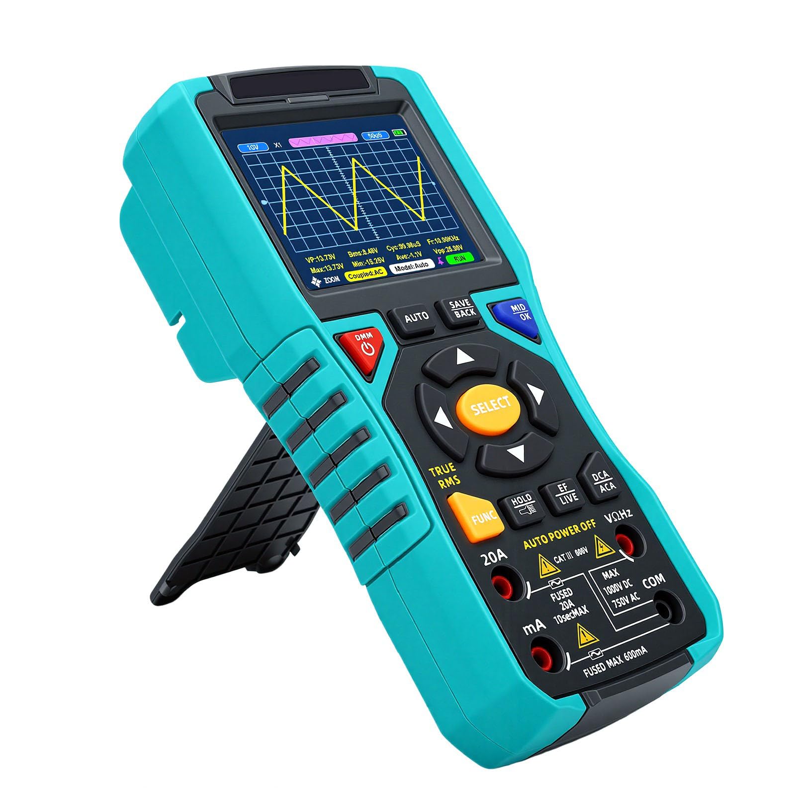 Zunate Osciloscopio de Mano Multímetro de Osciloscopio Digital Portátil de 3,2 Pulgadas Rango Automático con Batería de 2500 MAh para Pruebas de Circuitos de Electricistas y Reparaciones de Campo