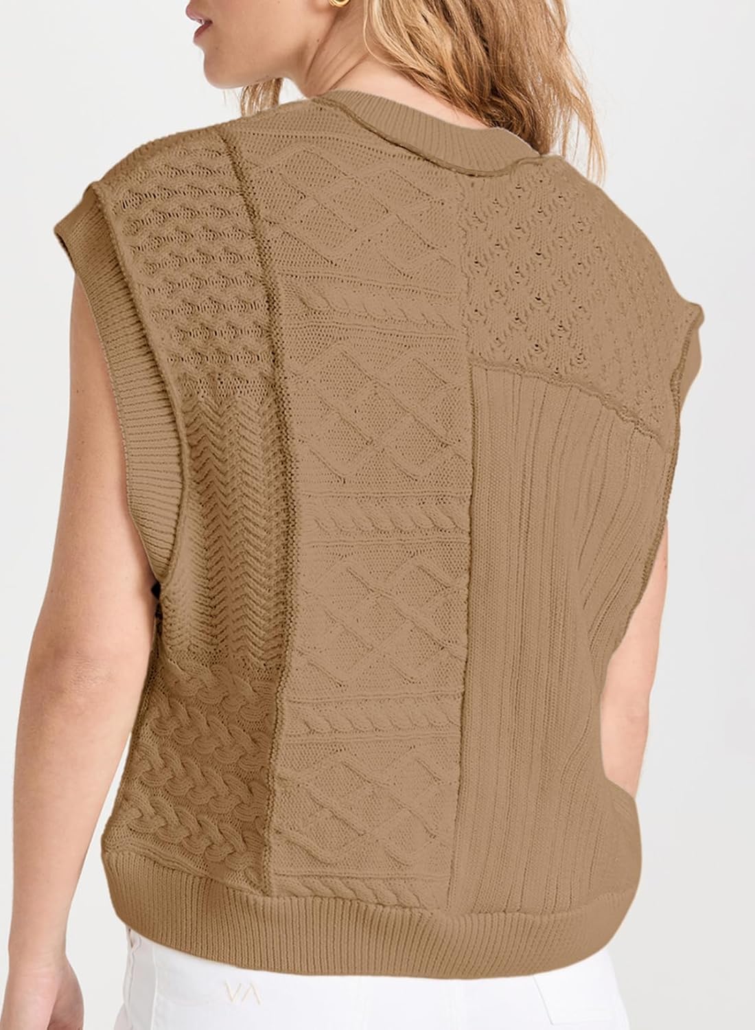 EVALESS Womens Short Sleeve Sweater Summer Fall 2025 Round Neck Crochet Pullover Cap Sleeve Knit Oversized Sweater Vest Tops - Image 4