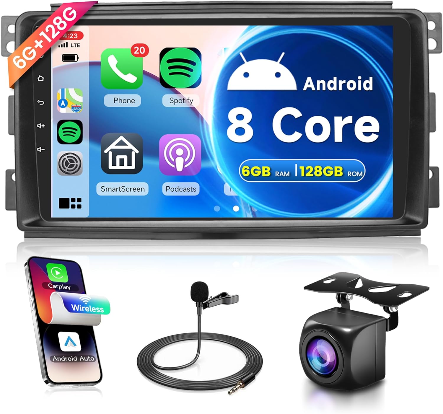 6G+128G 8 Core Wireless Carplay Android 13 Car Radio 2 Din for Mercedes Benz Smart Fortwo 451 2005-2010 9 Inch Car Radio Android Auto Navi GPS WiFi Bluetooth FM/RDS/DSP EQ Rear Camera