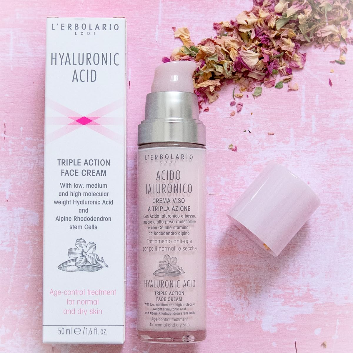 L'Erbolario Hyaluronsäure Gesichtscreme mit Dreifachwirkung für trockene und normale Haut, 1er Pack (1 x 50 ml)