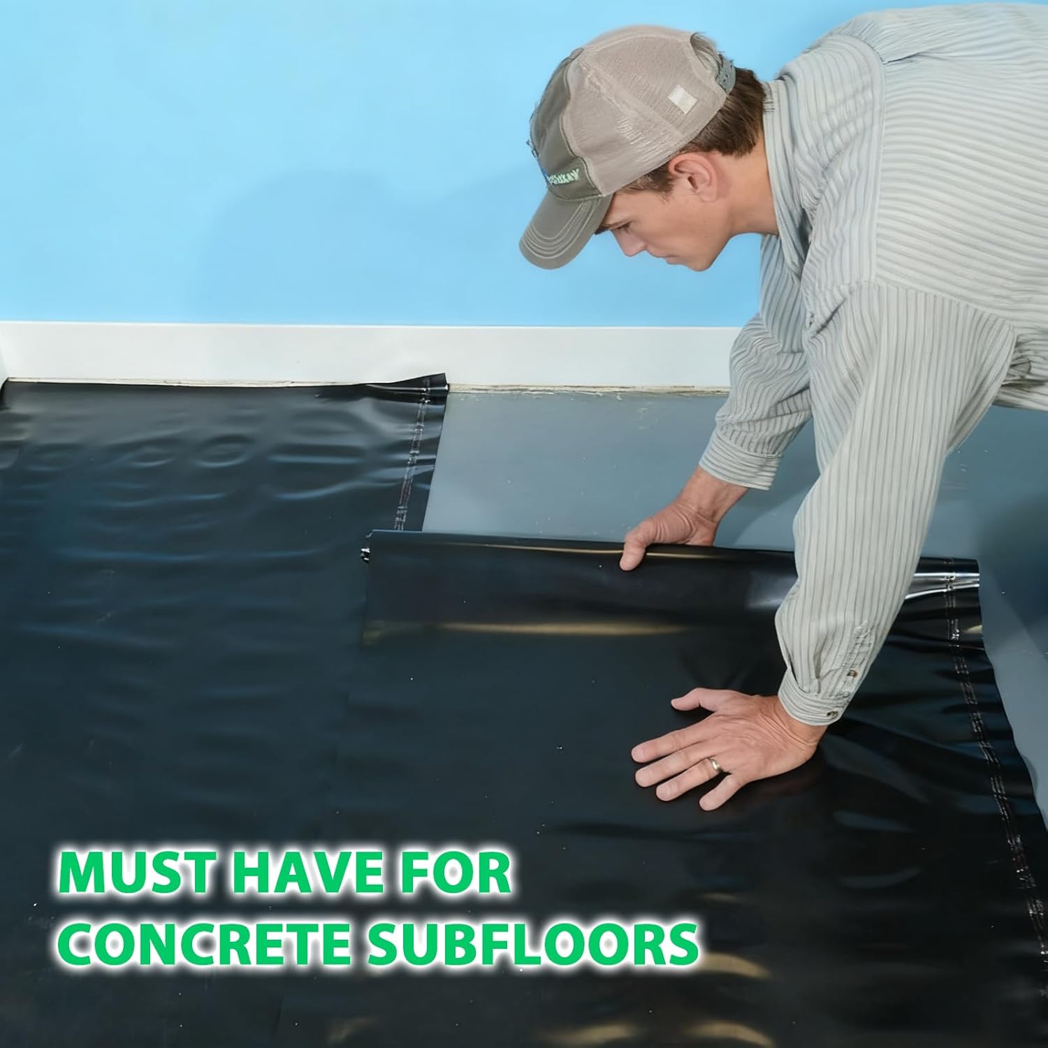 6 Mil 360 sq. ft. Black Moisture Barricade Underlayment Polyethylene Film Roll for Vinyl, Laminate SPC, Engineered Wood Floors with Adhesive Strip