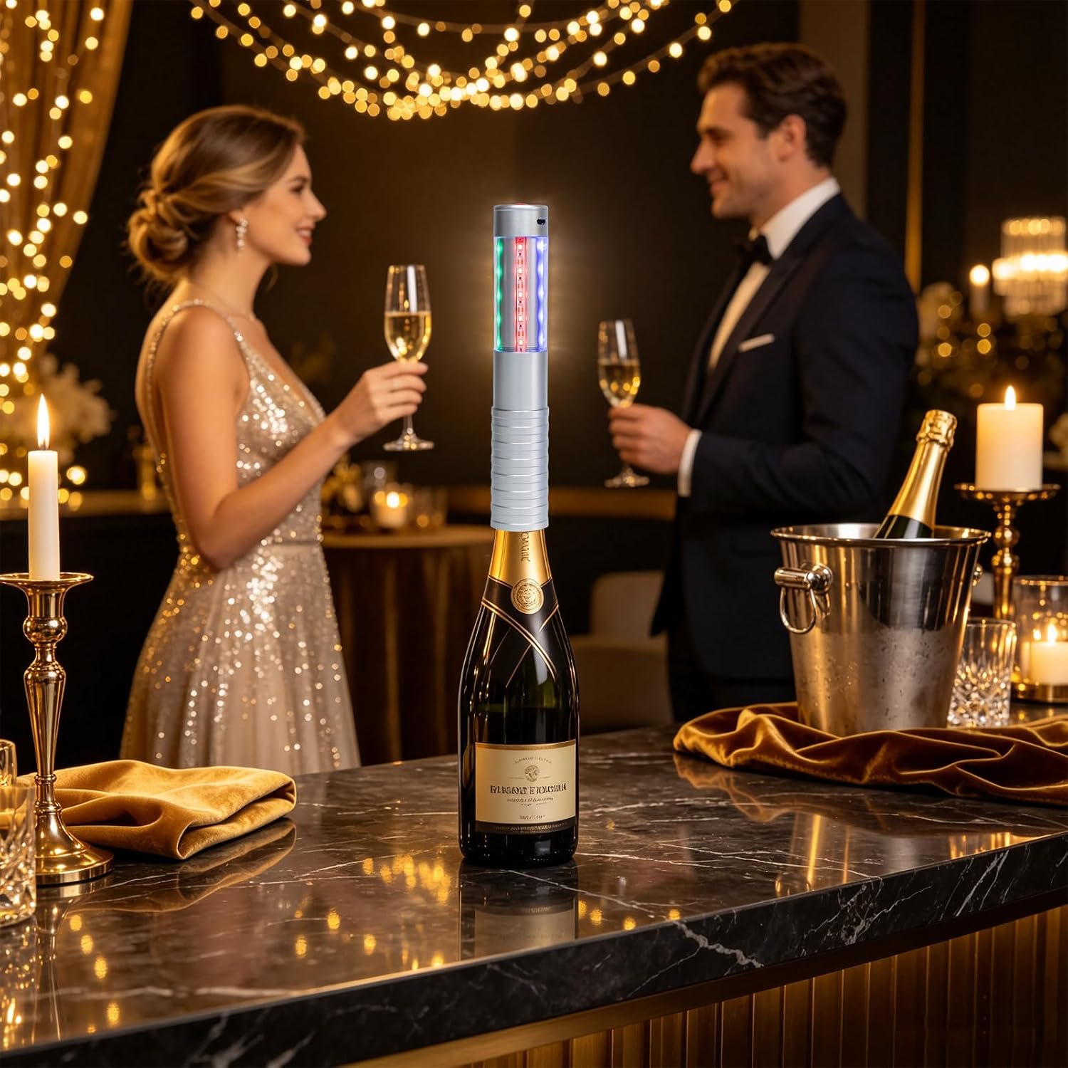 6-Pack Premium Wine Bottle Service Lights, LED Glow Sticks, Bottle Girl Lights, Rechargeable Handheld Glow Club Lights for Birthdays, Weddings, and Party(Silver,Colored Light)