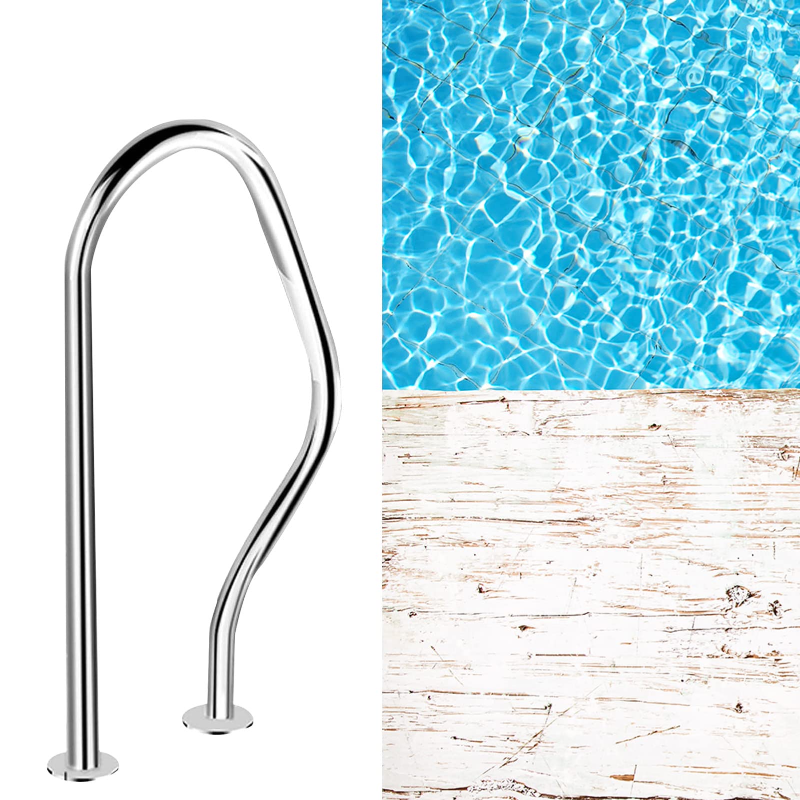 Rampe d'escalier de piscine pour éviter les glissades avec platine de fixation solide